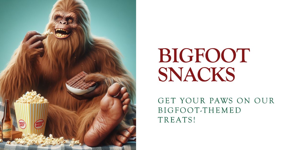 bigfoot eating popcorn and chocolate